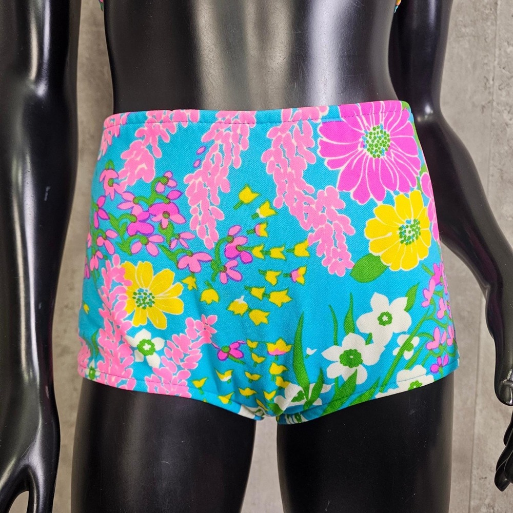 Vintage 70s Parform Originals Floral Bikini Tiki High Waist S Malibu Mod - Picture 2 of 12